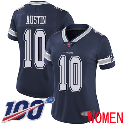 Women Dallas Cowboys Limited Navy Blue Tavon Austin Home 10 100th Season Vapor Untouchable NFL Jersey